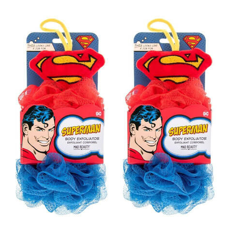2PK Warner Bros Superman Body Exfoliator Shower Loofah Puff Duo Blue/Red