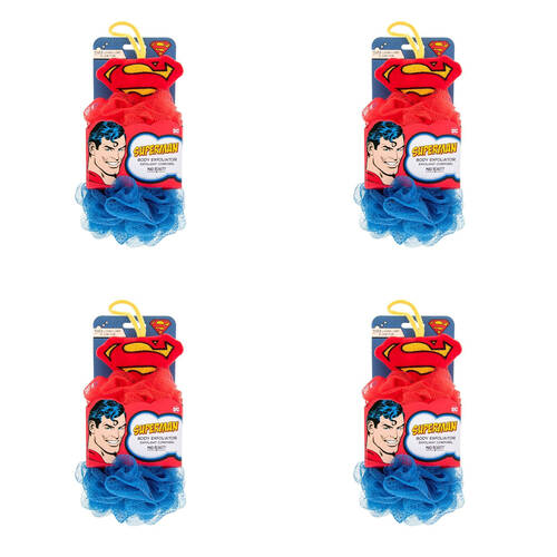 4PK Warner Bros Superman Body Exfoliator Shower Loofah Puff Duo Blue/Red