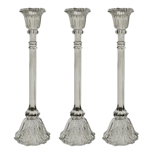 3PK LVD Glass 36cm Extra Large Belle Taper Stick Candle Holder - Sage