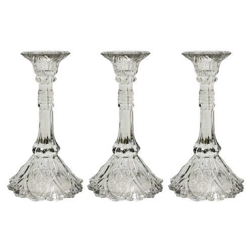 3PK LVD Glass 18cm Medium Belle Taper Stick Candle Holder - Sage