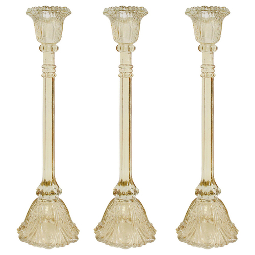 3PK LVD Glass 36cm Extra Large Belle Taper Stick Candle Holder - Champagne