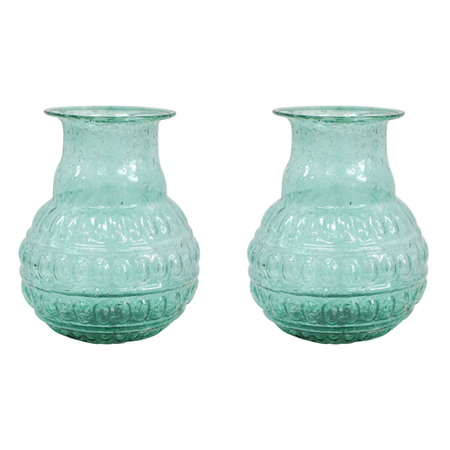 2PK LVD Bud Vase Bubble Glass Home/Lounge Decor Small Green Velvet