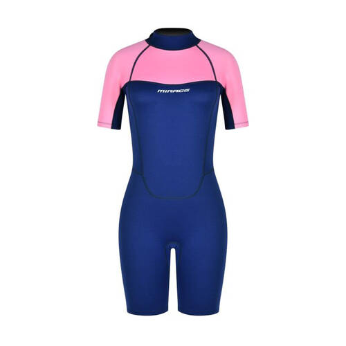 Mirage Womens 2mm Short Sleeve Springsuit Wetsuit Size 10 Pink/Navy