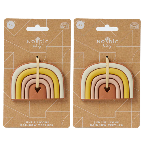 2x Nordic Kids Juni 9cm Silicone Rainbow Teether 0m+ Assorted