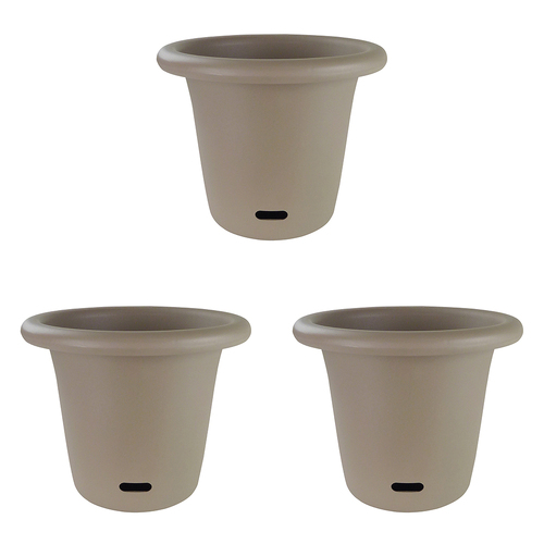 3PK Homeleisure WaterSaver Round Pot Planter 34cm Taupe Home Garden