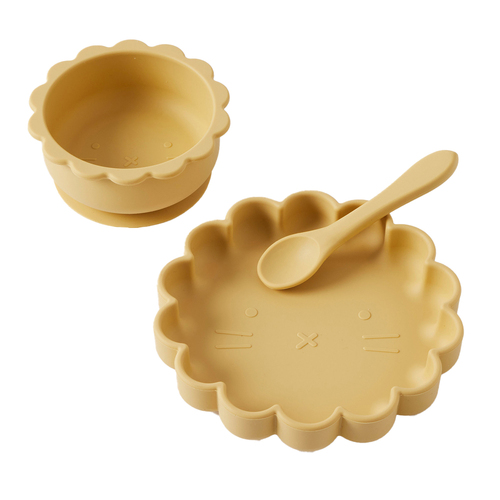3pc Nordic Kids Henny 18cm Silicone Dining Set - Lemon
