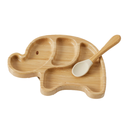 Nordic Kids Fred 22cm Divider Plate & Spoon Set - Almond