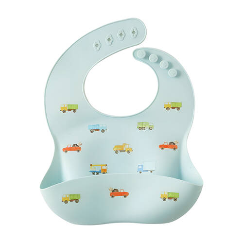 Jiggle & Giggle Trucking Along Silicone Bib Baby/Toddler Dinnerware Blue