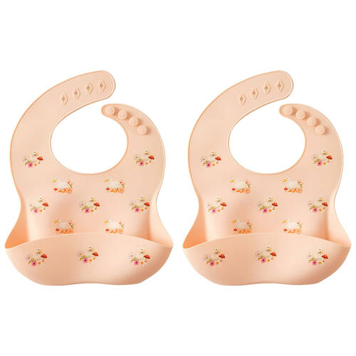 2PK Jiggle & Giggle Waddling Around Silicone Bib Baby/Toddler Dinnerware Peach