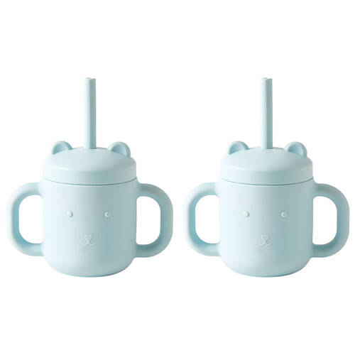 2PK Jiggle & Giggle Riley Silicone Sippy Cup w/ Straw Baby Dinnerware Blue