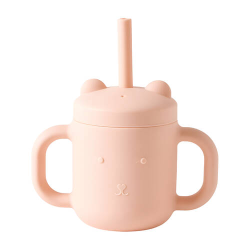 Jiggle & Giggle Riley Silicone Sippy Cup w/ Straw Baby Dinnerware Peach