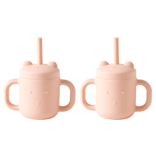 2PK Jiggle & Giggle Riley Silicone Sippy Cup w/ Straw Baby Dinnerware Peach
