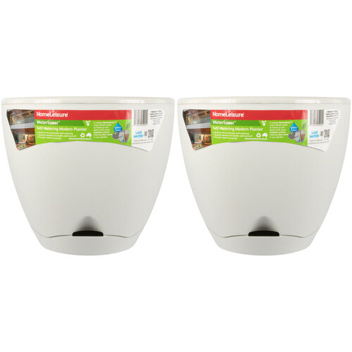 2PK Homeleisure WaterSaver Modern Round Planter 30cm White Home Garden 