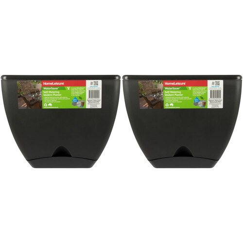 2PK Homeleisure WaterSaver Modern Square Pot Planter 30cm Charcoal Home 