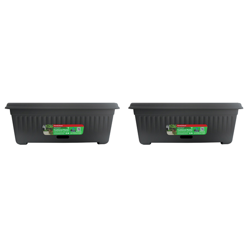 2PK Homeleisure WaterSaver Traditional Rectangle Pot Planter 48cm Charcoal