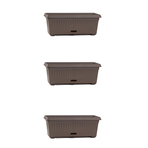 3PK Homeleisure WaterSaver Traditional Rectangle Pot Planter 68cm Choco Brown
