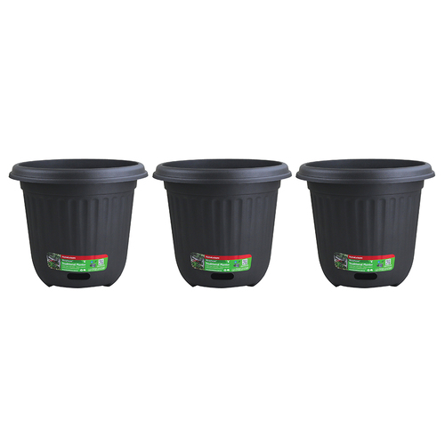 3PK Homeleisure WaterSaver Traditional Round Pot Planter 40cm Charcoal