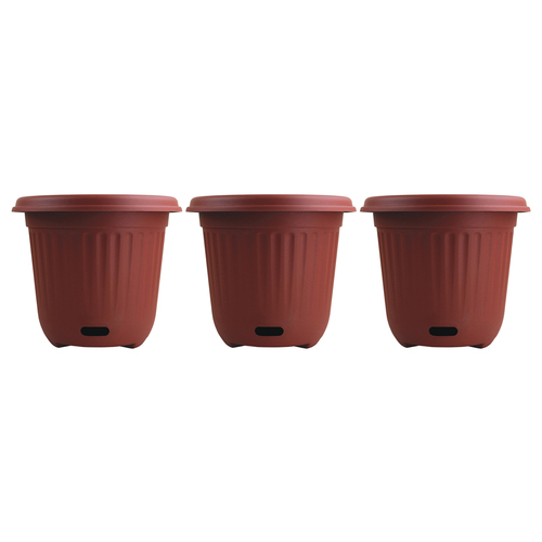 3PK Homeleisure WaterSaver Traditional Round Pot Planter 40cm Manor Red