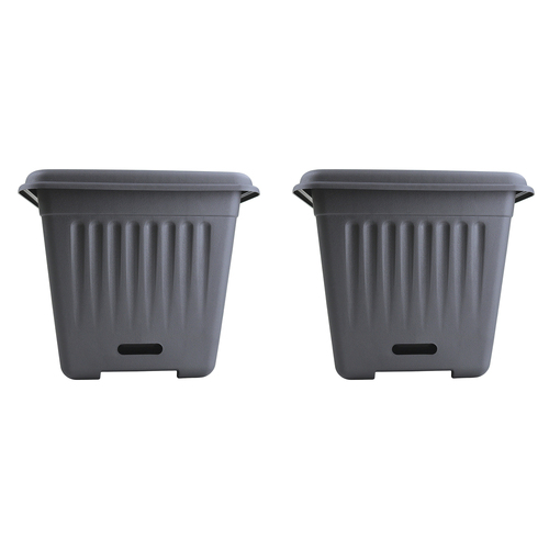 2PK Homeleisure WaterSaver Traditional Square Pot Planter 28cm Charcoal