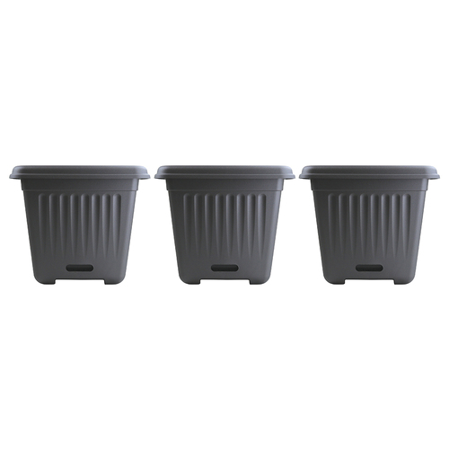 3PK Homeleisure WaterSaver Traditional Square Pot Planter 39cm Charcoal