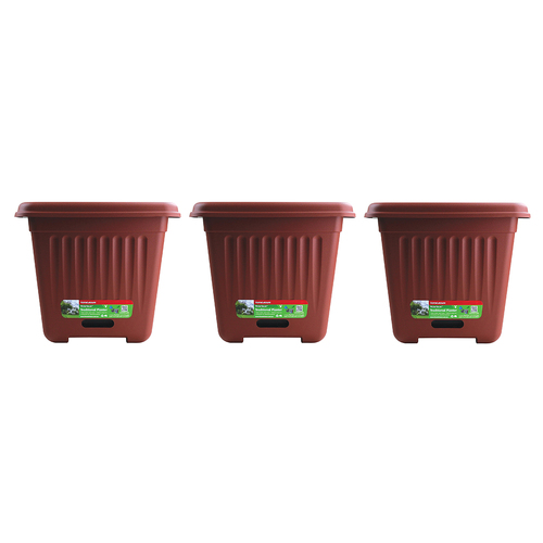 3PK Homeleisure WaterSaver Traditional Square Pot Planter 39cm Manor Red