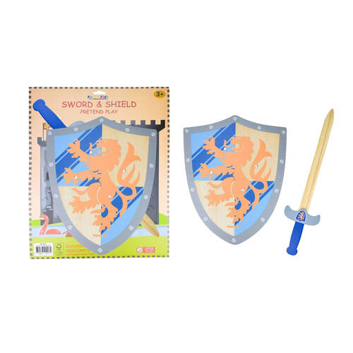 Kaper Kidz Wooden Sword & Shield Lion Theme Role Playing Toy 3y+