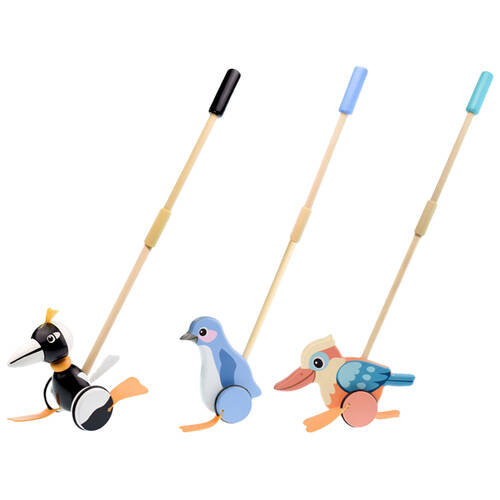 Koala Dream Wood Push Along Kookaburra, Penguin, Magpie Baby/Toddler Walker 12m+