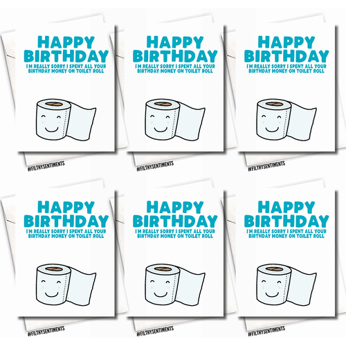 6PK Filthy Sentiments A5 Toliet Roll Stockpiling Card w/ Envelope