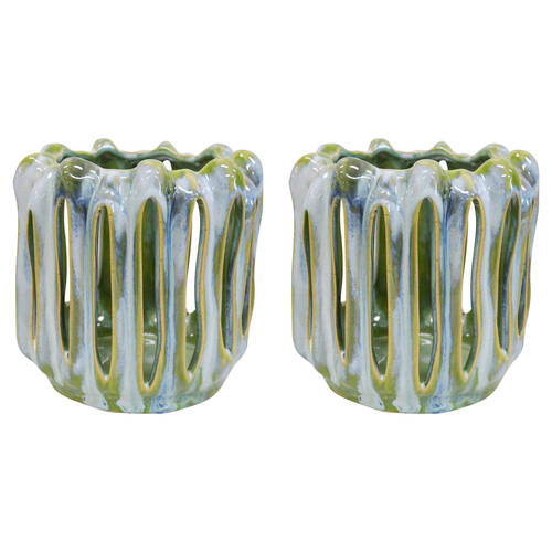 2PK LVD Hurricane Votive Candle Holder Display Decor 17cm - Green