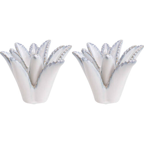 2PK LVD Stoneware Stick Candle Holder Display Mist Medium 13.5cm - White