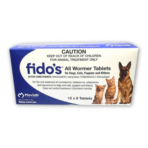 96pc Fidos Allwormer Tablets Dewormer Worm Treatment Pet Medication