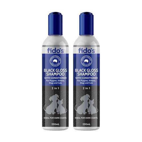 2PK Fidos Pet Dog & Cat Grooming Washing Care Shampoo Black Gloss 250ml