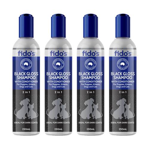 4PK Fidos Pet Dog & Cat Grooming Washing Care Shampoo Black Gloss 250ml