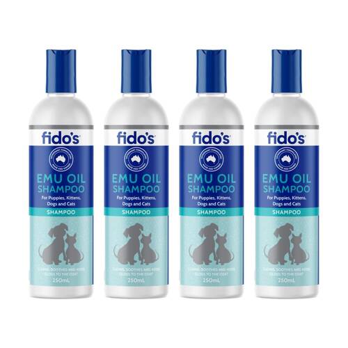 4PK Fidos Pet Dog & Cat Grooming Washing Care Shampoo Emu Oil 250ml