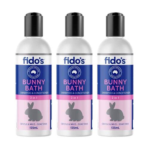 3PK Fidos Friend Pet Bunny Bath Grooming Washing Care Shampoo & Conditioner 125ml