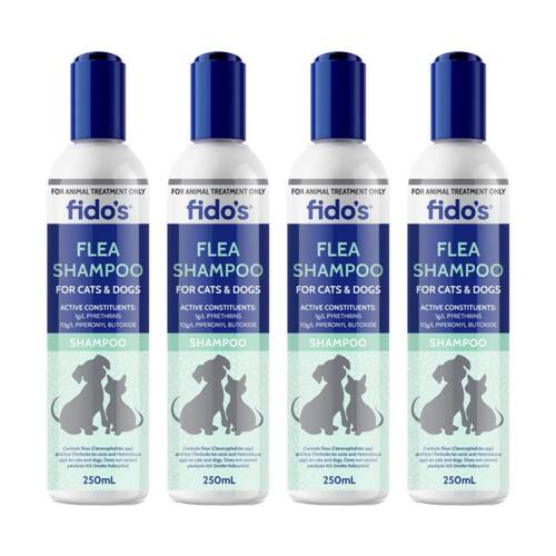 4PK Fidos Pet Dog & Cat Grooming Washing Care Shampoo Flea 250ml