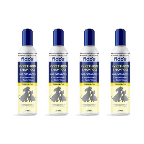 4PK Fidos Pet Dog & Cat Grooming Washing Care Shampoo Pyrethrin 250ml