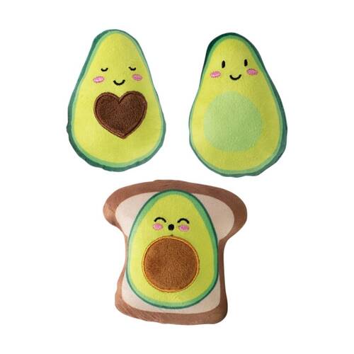 3pc Petshop By Fringe Studio Avocado on Toast Small Dog Squeaker Toys Set Green
