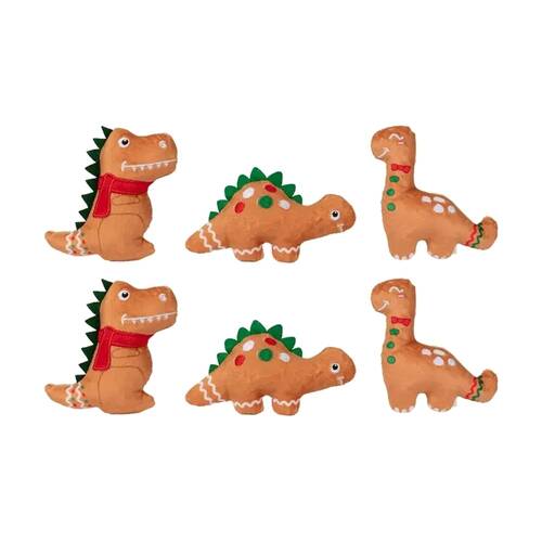 2x 3pc Fringe Studio Baking Spirits Bright Dinosaurs Small Dog Toy Set Multicolour