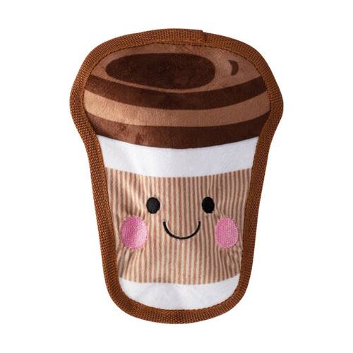 Petshop By Fringe Studio Happy Coffee No Stuffing Plush Dog Toy 9.25x7.25x2