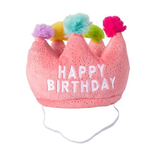 Petshop By Fringe Studio If The Crown Fits Birthday Hat Plush Dog Toy Pink