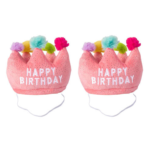 2PK Petshop By Fringe Studio If The Crown Fits Birthday Hat Plush Dog Toy Pink