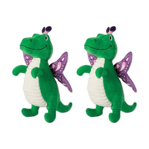 2PK Fringe Studio Flutter Rex Dinosaur Soft Plush Dog Toy Green