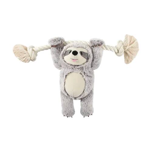 Fringe Studio Girlie Sloth On A Rope Soft Plush Dog Toy Grey