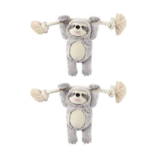 2PK Fringe Studio Girlie Sloth On A Rope Soft Plush Dog Toy Grey
