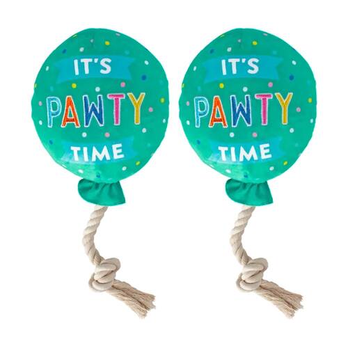 2PK Fringe Studio It's Pawty Time Balloon Plush Dog Toy Green