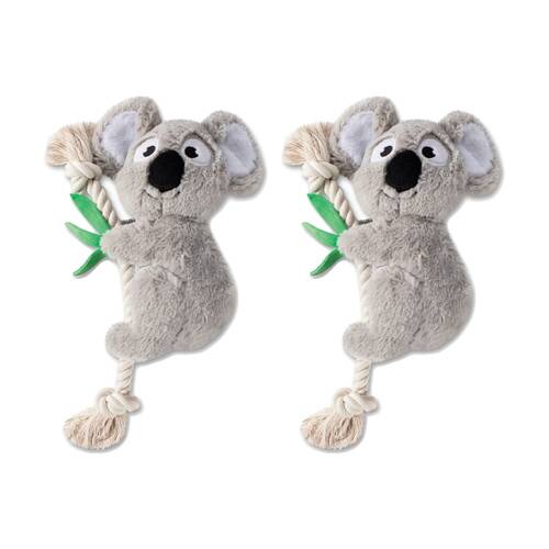2PK Petshop By Fringe Studio Koala on a Rope Plush Squeaker Dog Toy Grey