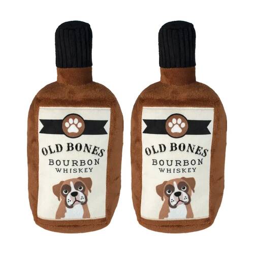 2PK Fringe Studio Old Bones Whiskey Soft Plush Dog Toy Brown