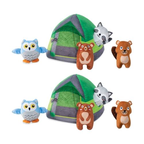 2x 5pc Petshop By Fringe Studio Plush Burrow Interactive Dog Toy Set Happy Campers