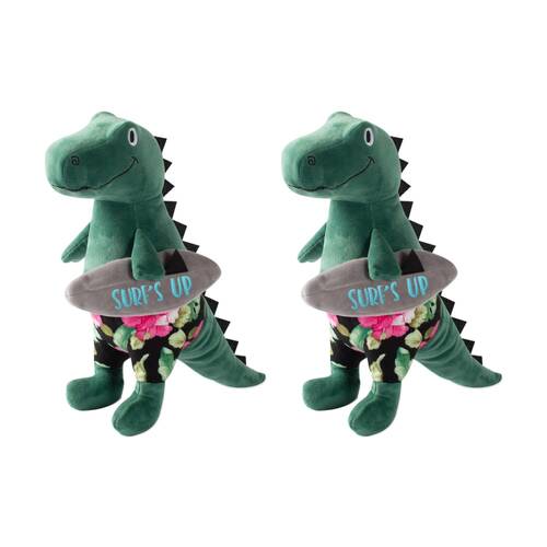 2PK Petshop By Fringe Studio Surfer Bro Surfing T-Rex Plush Squeaker Dog Toy Green